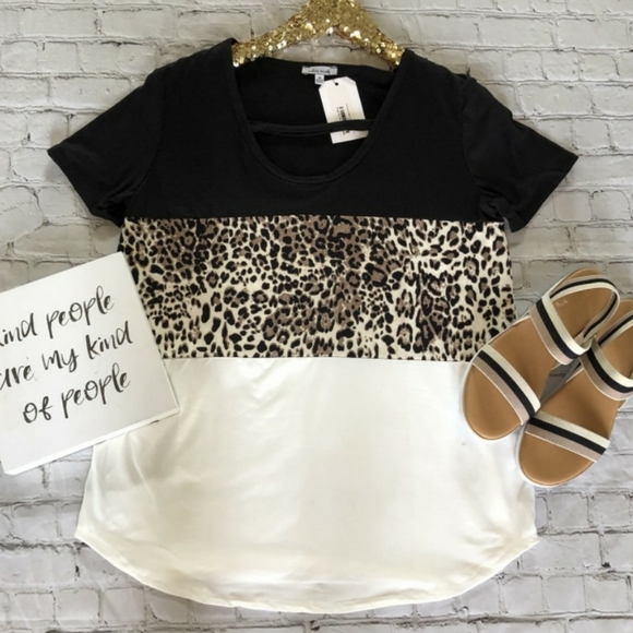 white birch Tops - Color block animal print shirt
